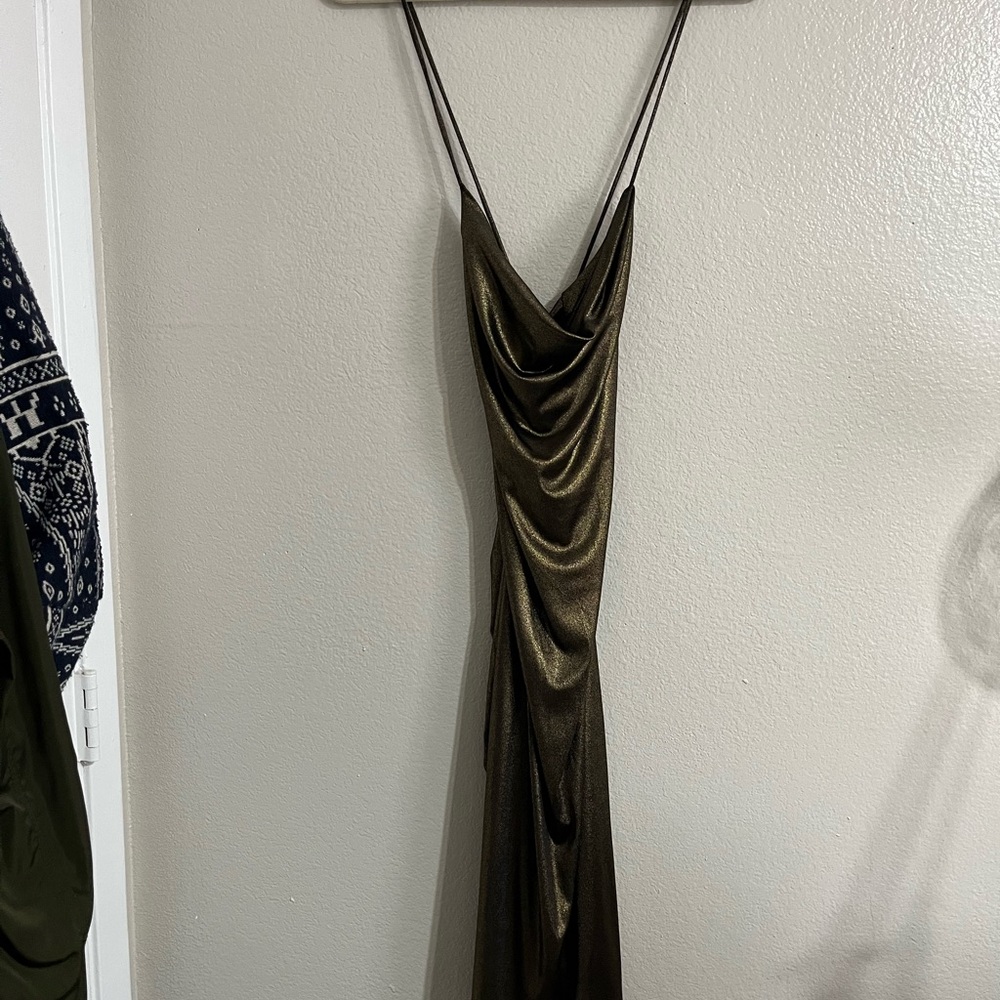 VENUS Metallic Olive Backless Gown